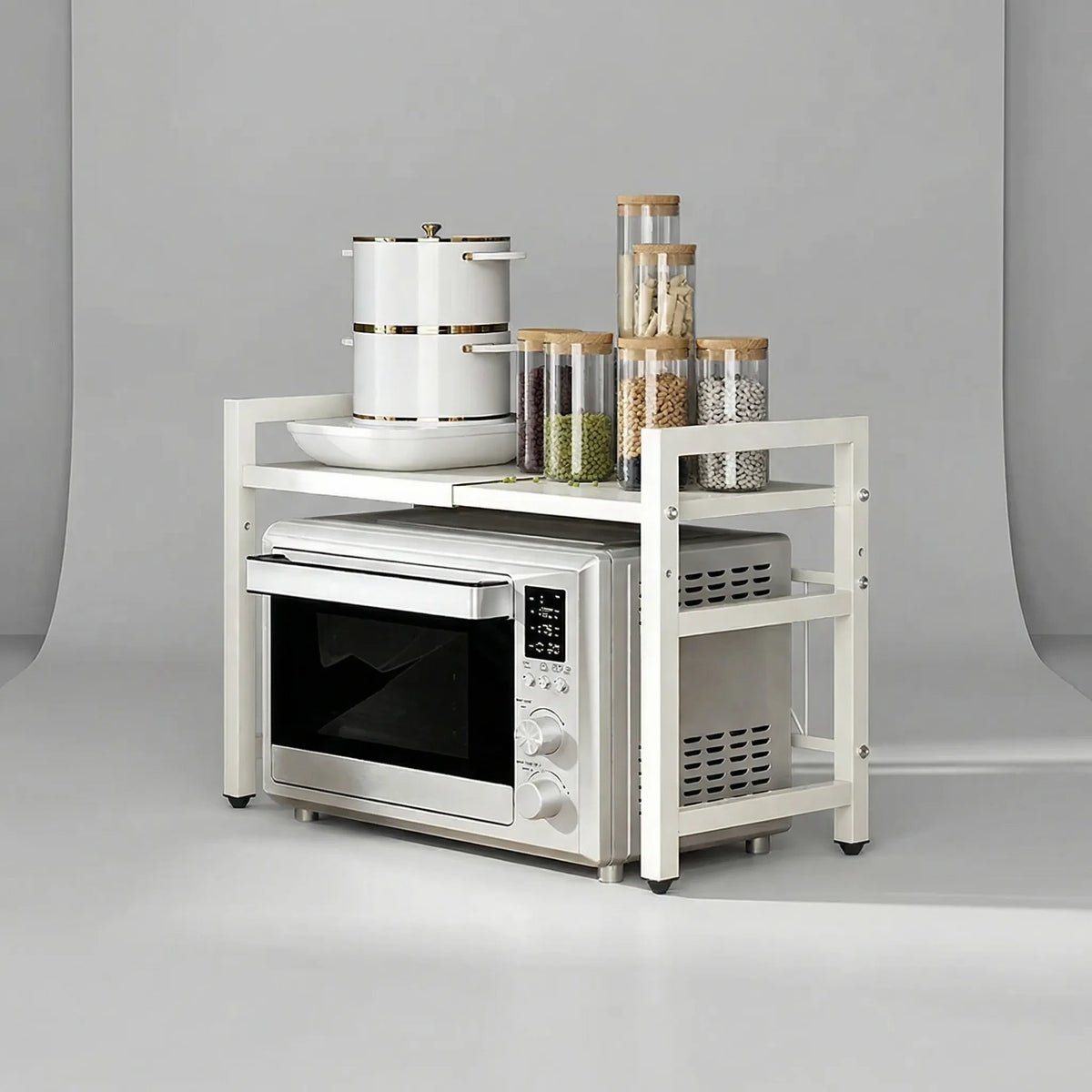 Expandable microwave shelf moisture resistant with hanging hooks