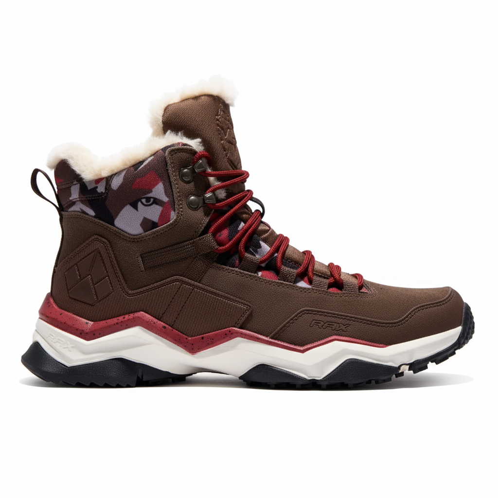 Men's waterproof hiking boot with leather upper and aggressive rubber tread