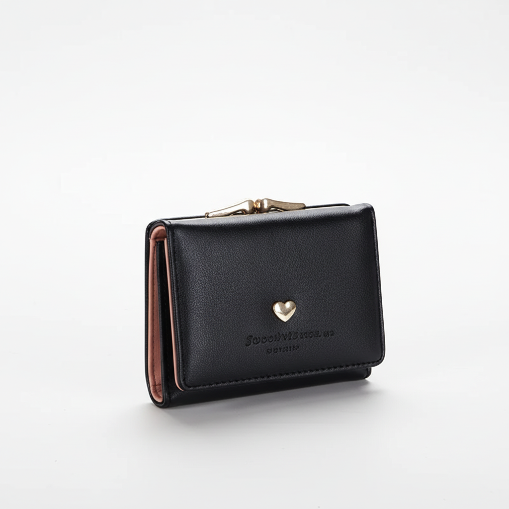 Compact folding wallet with metal clasp coin compartment and card slots
