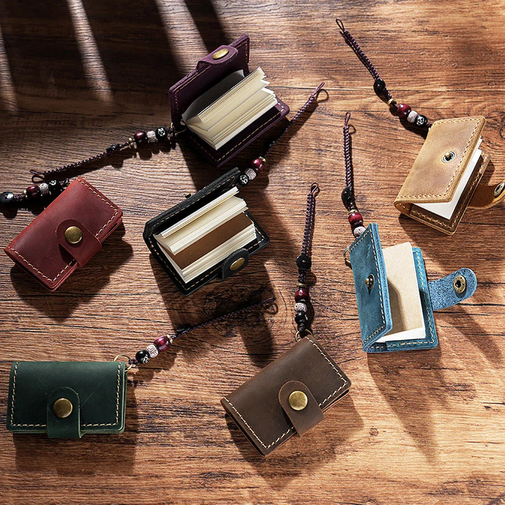 Mini pocket notebook with vintage retro finish and snap closure