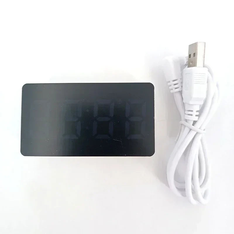 Compact mirror LED digital alarm clock with snooze and night light