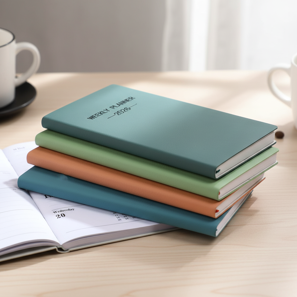 A6 weekly planner notebook with soft textured cover and smooth inner pages