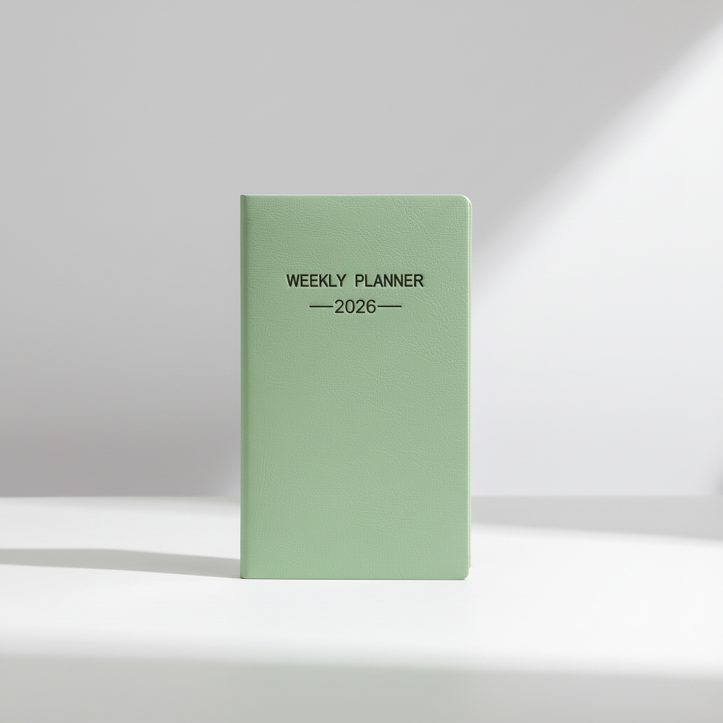 A6 weekly planner notebook with soft textured cover and smooth inner pages