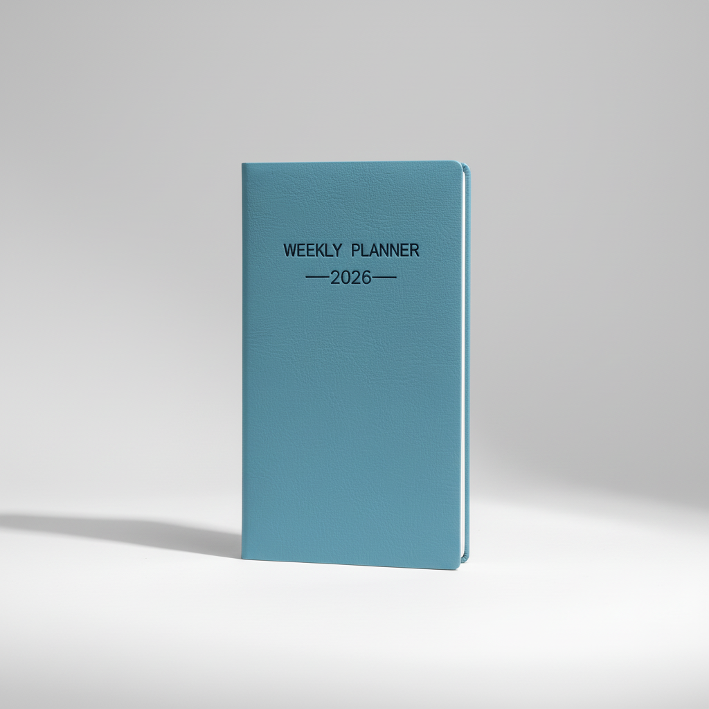 A6 weekly planner notebook with soft textured cover and smooth inner pages