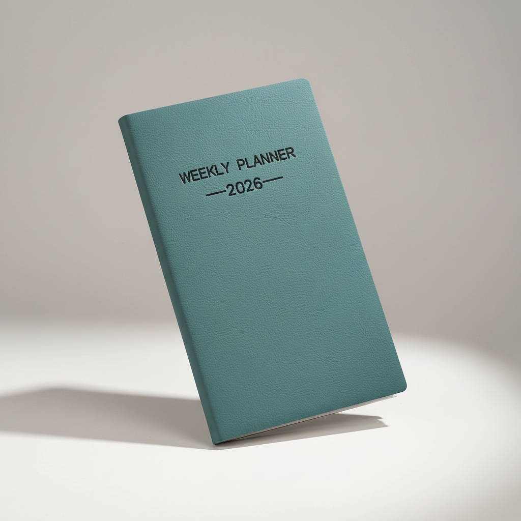 A6 weekly planner notebook with soft textured cover and smooth inner pages
