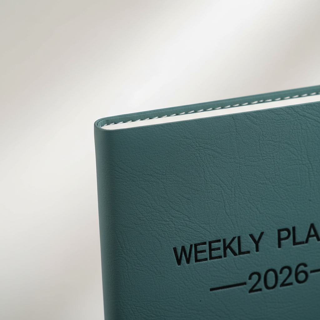 A6 weekly planner notebook with soft textured cover and smooth inner pages