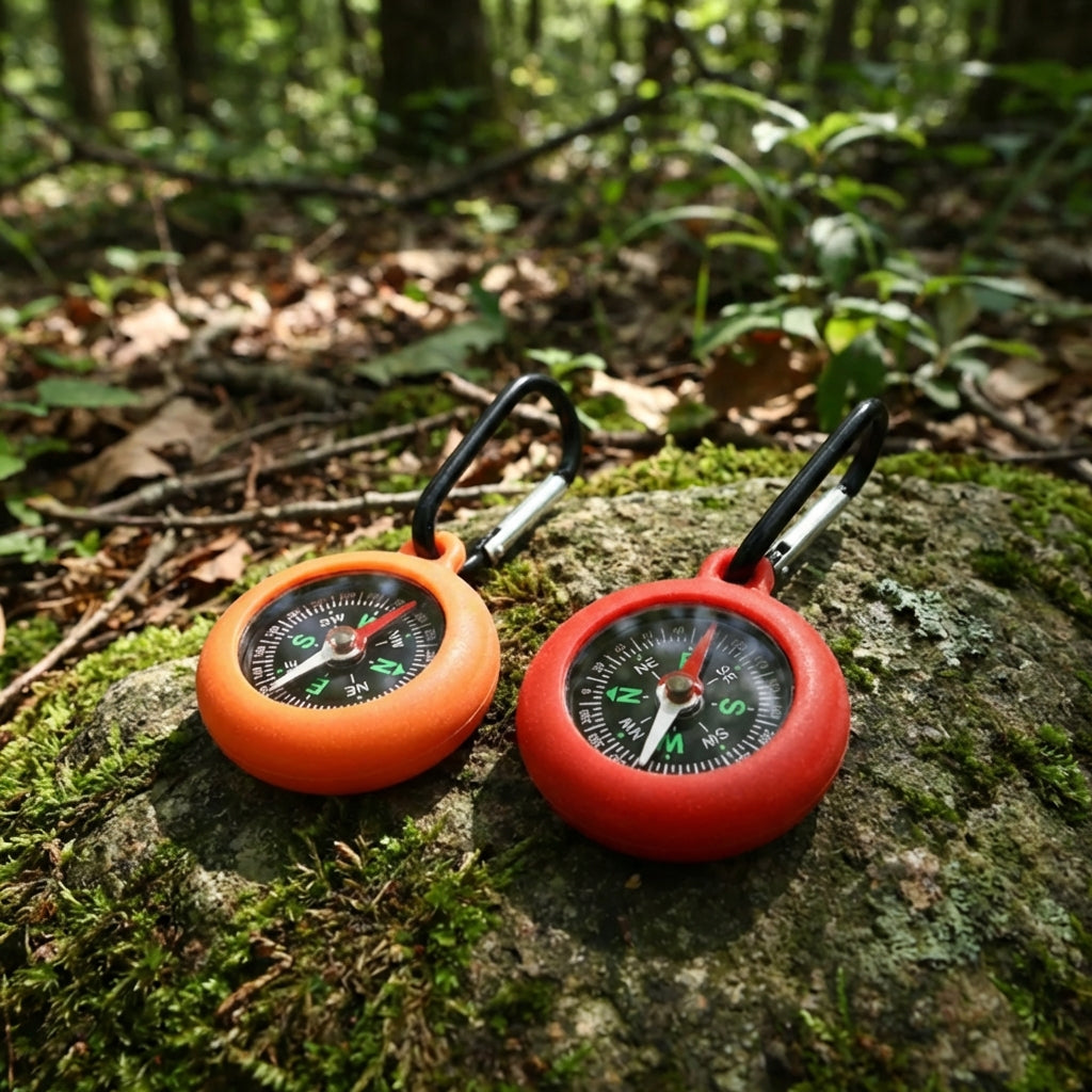 Compact carabiner compass with clip attachment for outdoor hiking and camping