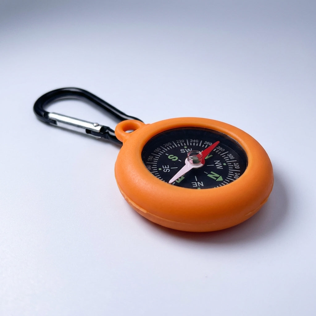 Compact carabiner compass with clip attachment for outdoor hiking and camping