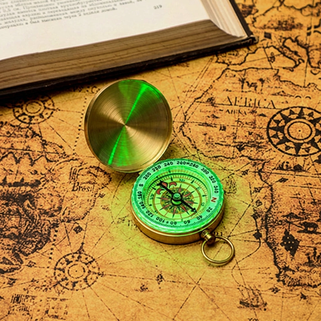 Pocket flip compass with luminous markings and protective cover