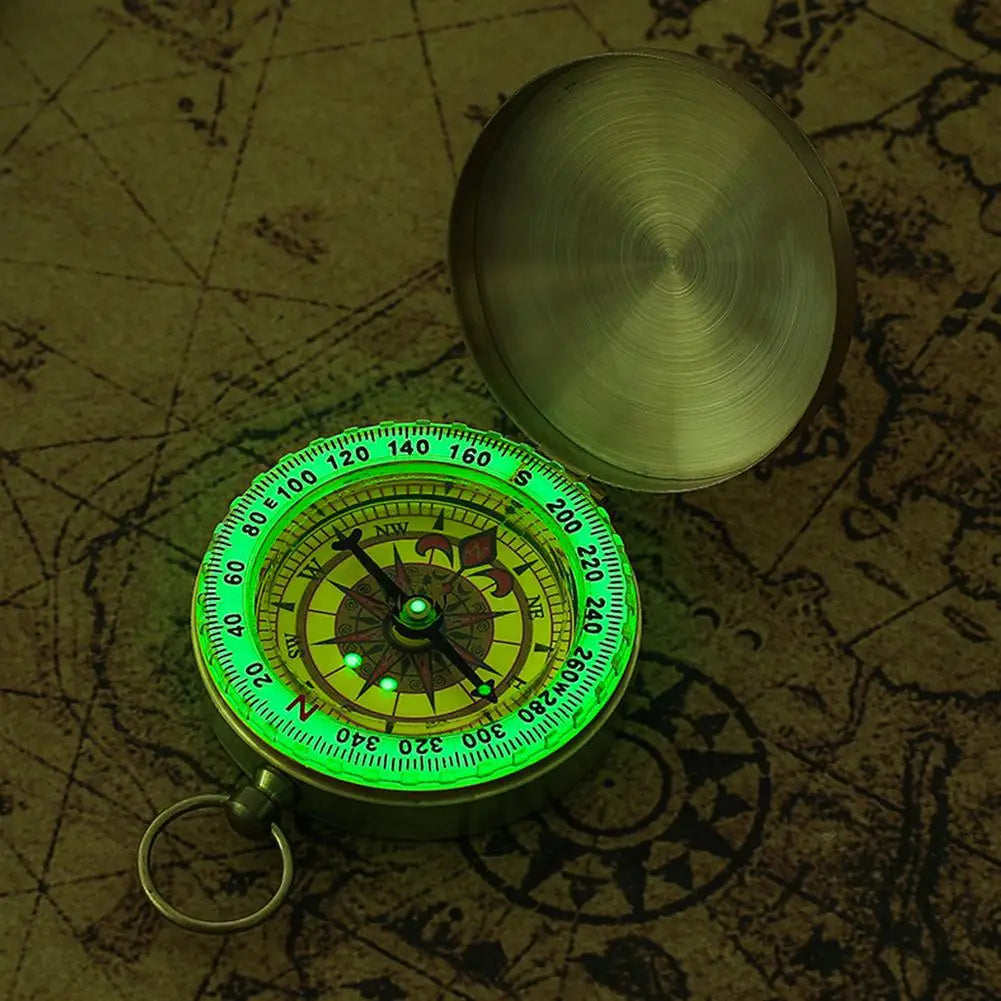 Pocket flip compass with luminous markings and protective cover