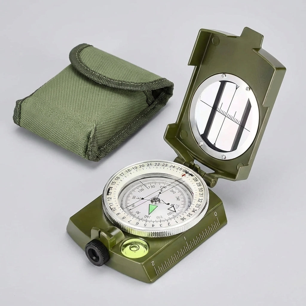 Folding field compass with sighting mirror and luminous dial for outdoor navigation