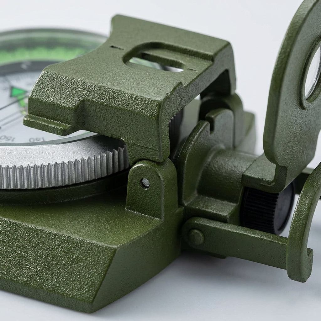 Folding field compass with sighting mirror and luminous dial for outdoor navigation