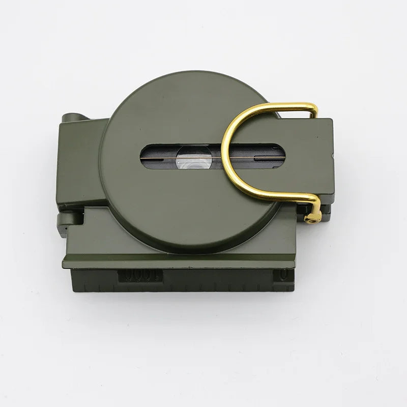 Compact folding sighting compass with water-resistant construction and integrated map scales