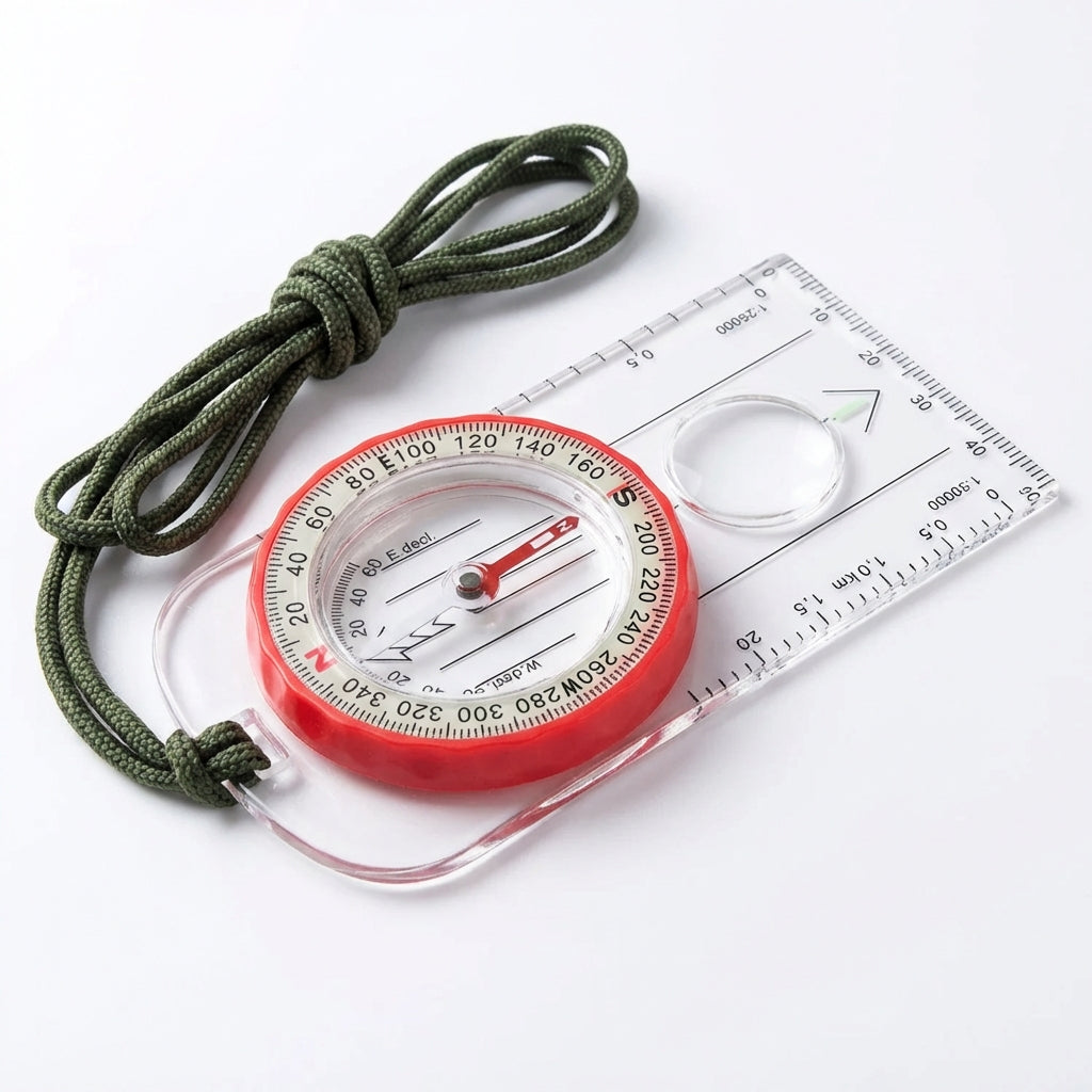 Baseplate field compass with luminous dial and map scales