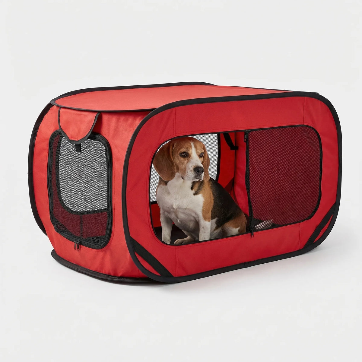 Pop-up pet kennel with mesh panels for large dogs and cats