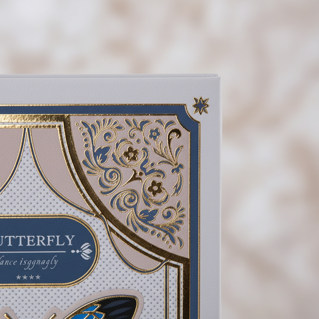 Hardcover illustrated notebook with butterfly design and metallic accents