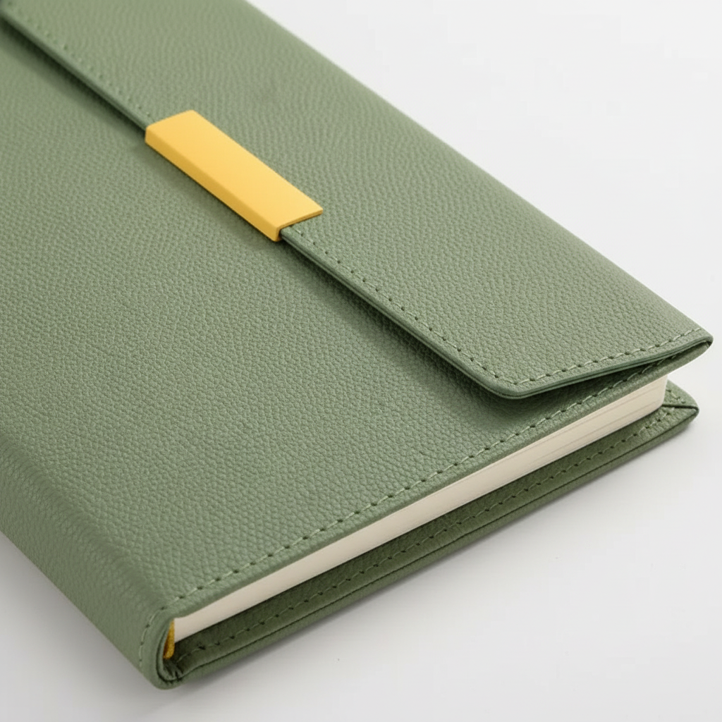 A5 travel notebook with reinforced protective cover and integrated pen holder