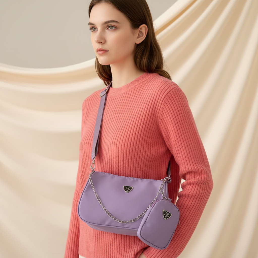 Lightweight nylon crossbody shoulder bag with secure zip and quick-access pocket