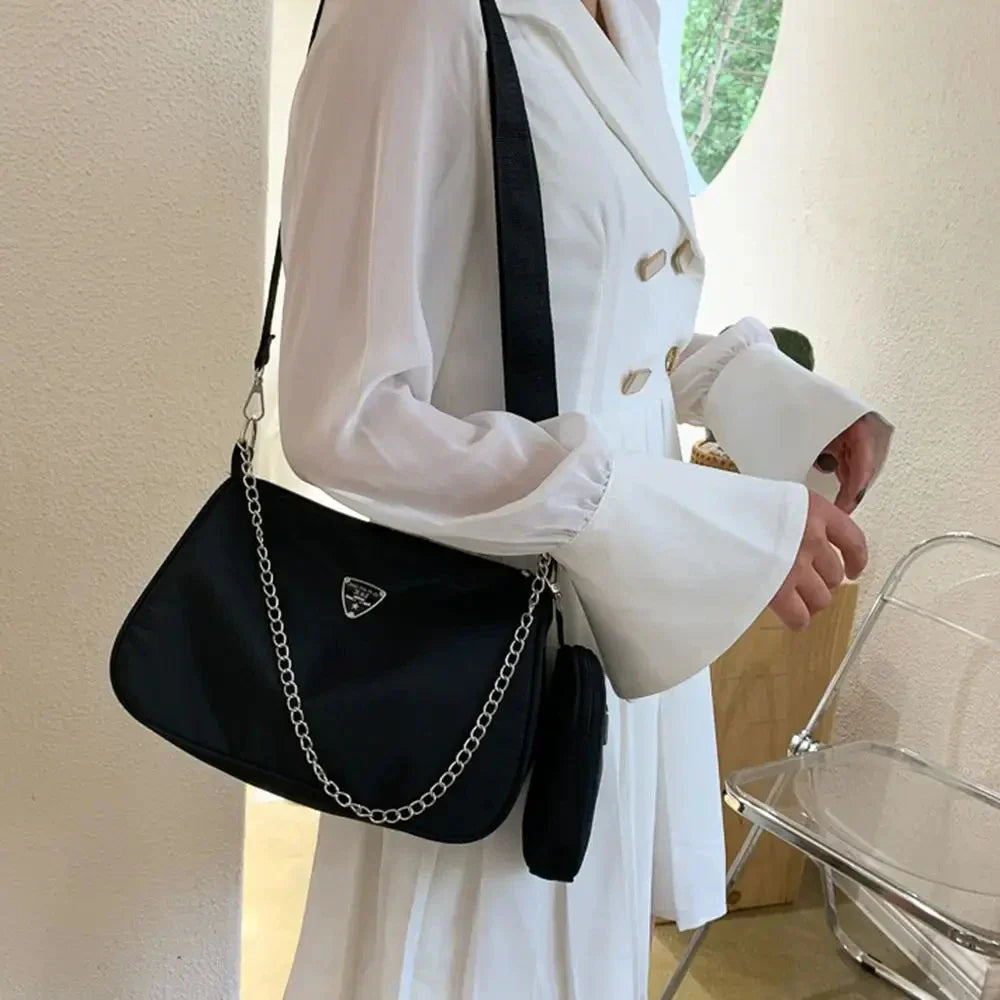Lightweight nylon crossbody shoulder bag with secure zip and quick-access pocket