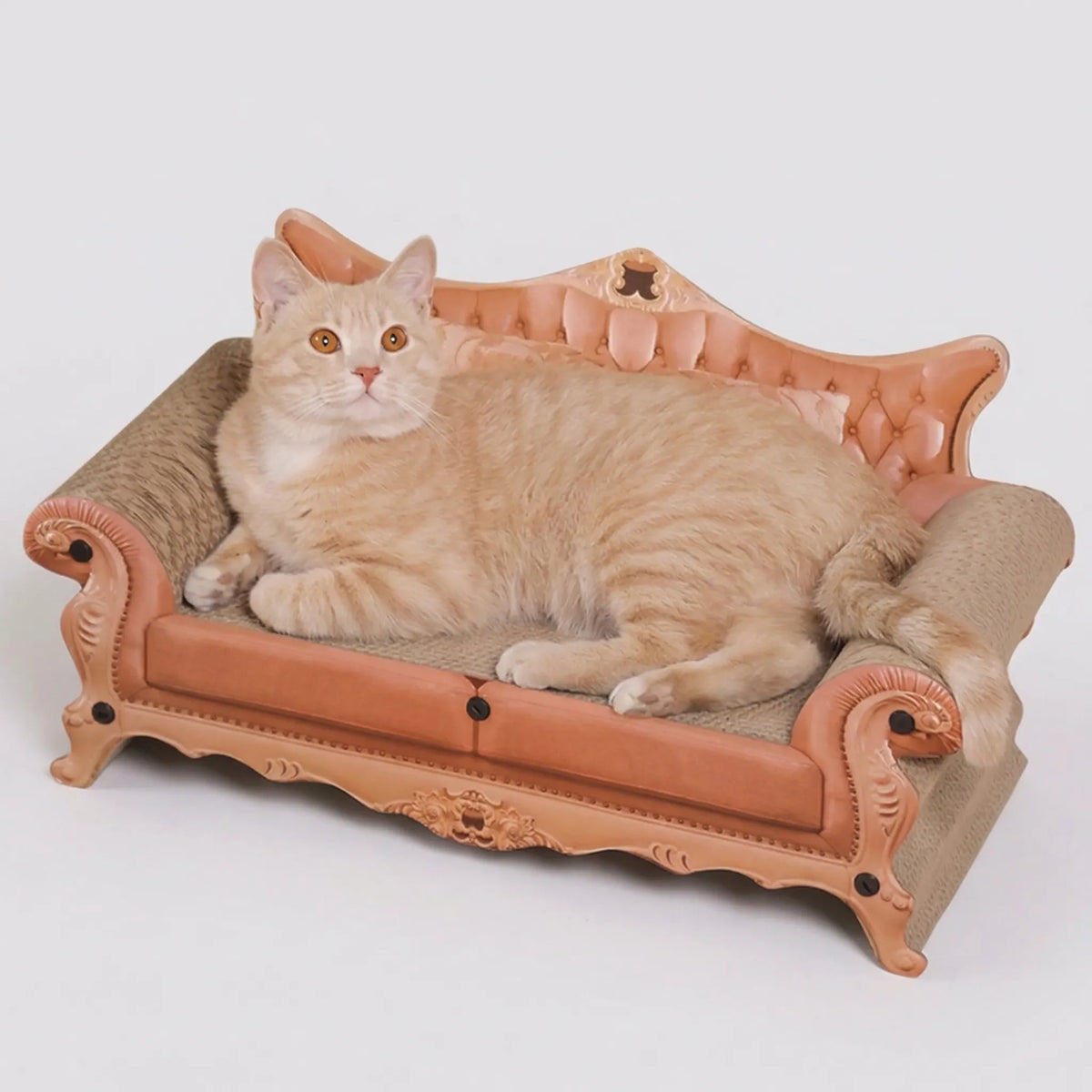 European-style cat scratcher chaise lounge with corrugated scratching surfaces