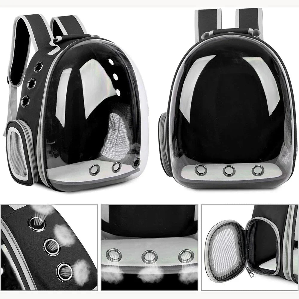 Pet backpack with transparent bubble window and ventilation for small animals