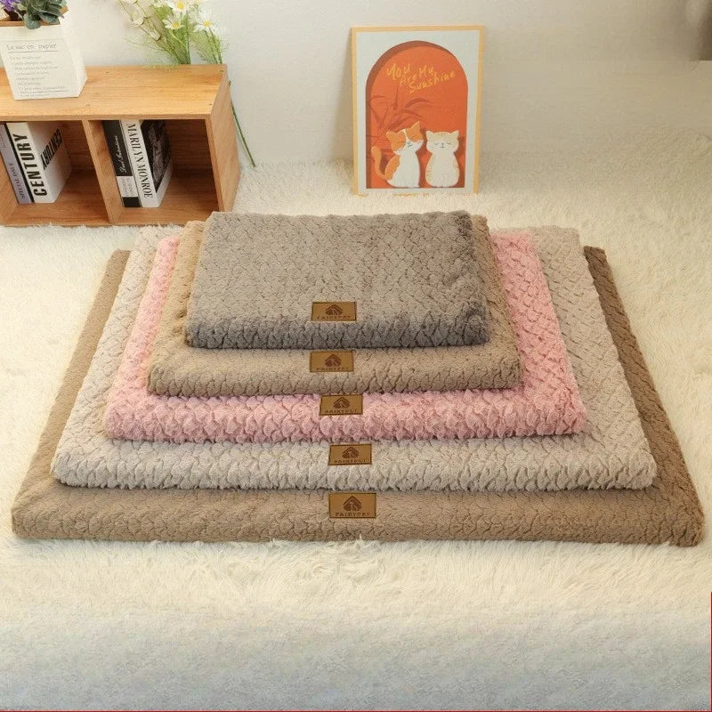 Orthopedic dog mat with faux fur cover and anti-slip base
