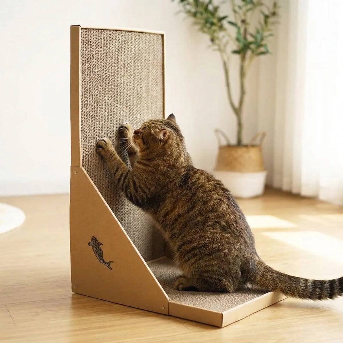 L-shaped cat scratching board with wear-resistant surface for corner placement