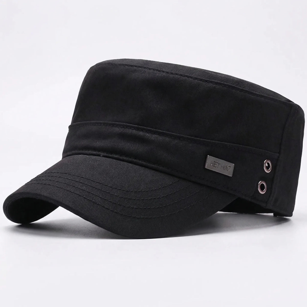 Men's flat top baseball cap with structured peaked brim