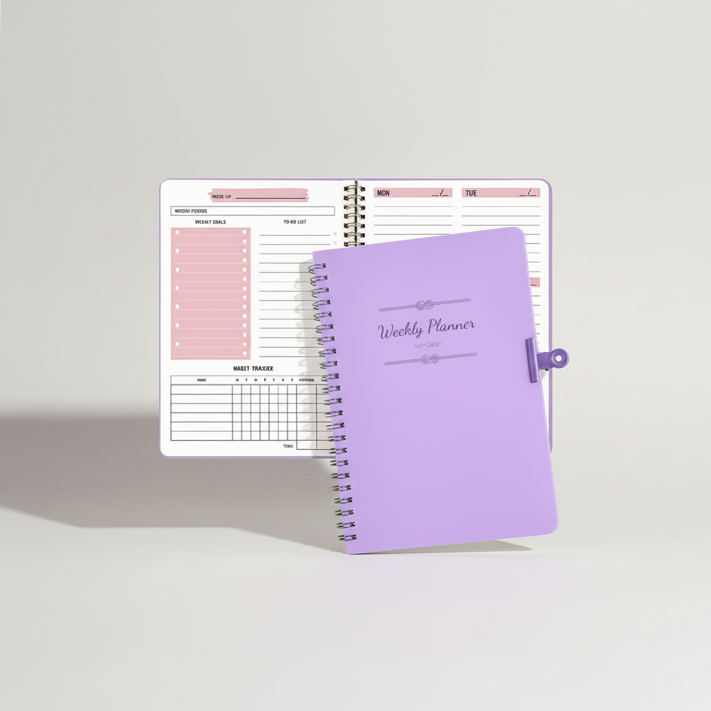 Weekly spiral planner with habit tracker and daily sections
