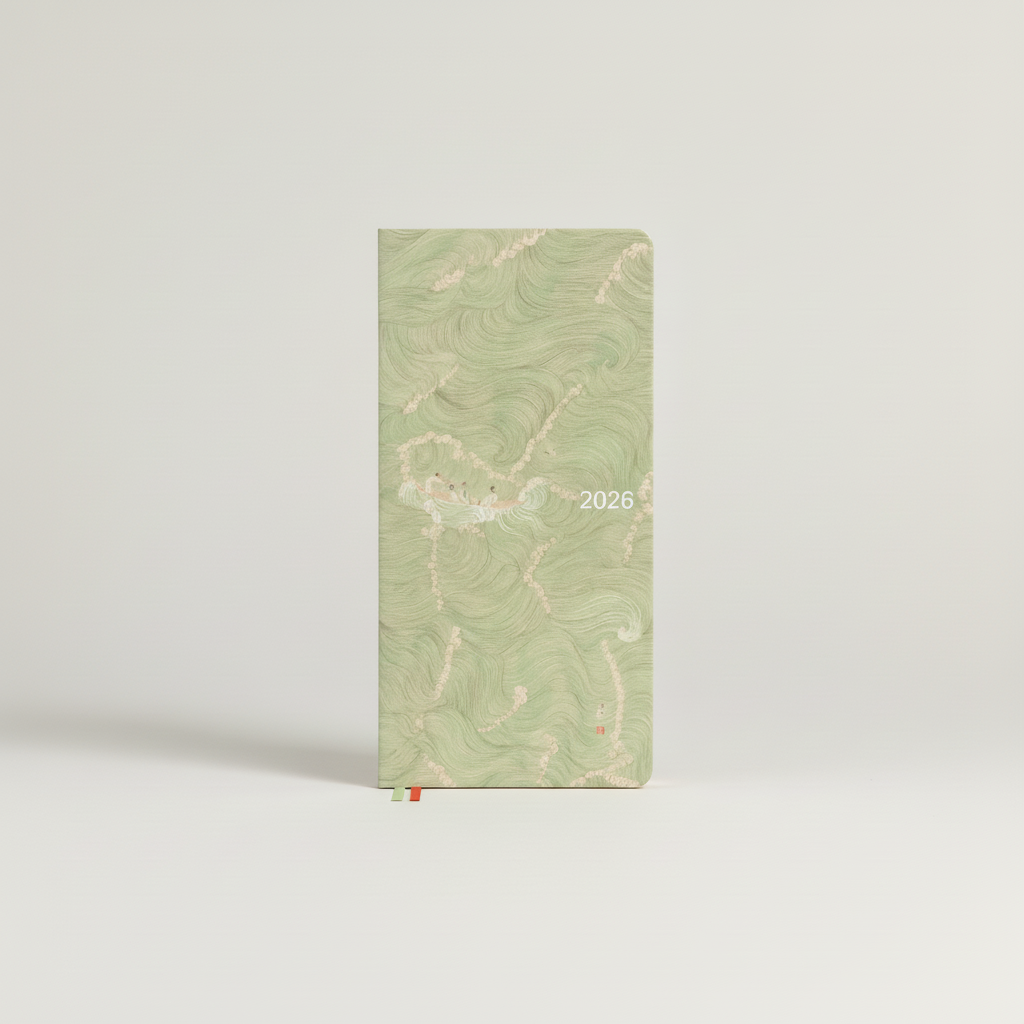 Slim weekly pocket planner with ribbon markers and note sections