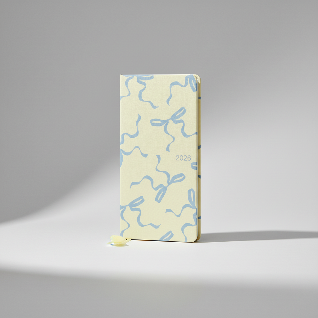 Slim weekly pocket planner with ribbon markers and note sections
