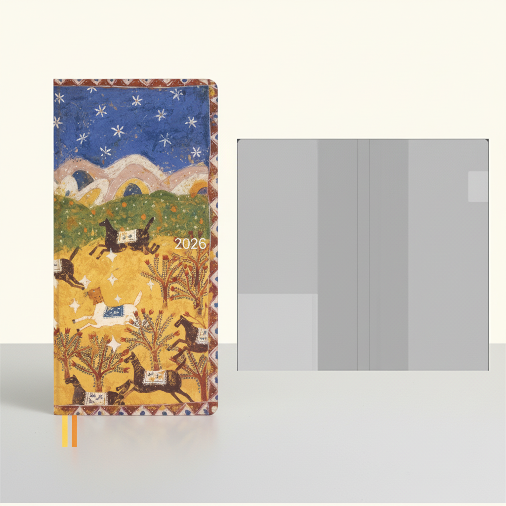 Slim weekly pocket planner with ribbon markers and note sections