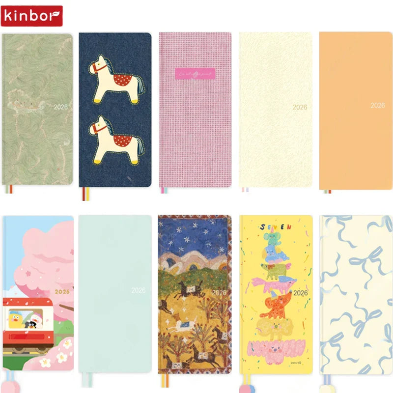 Slim weekly pocket planner with ribbon markers and note sections