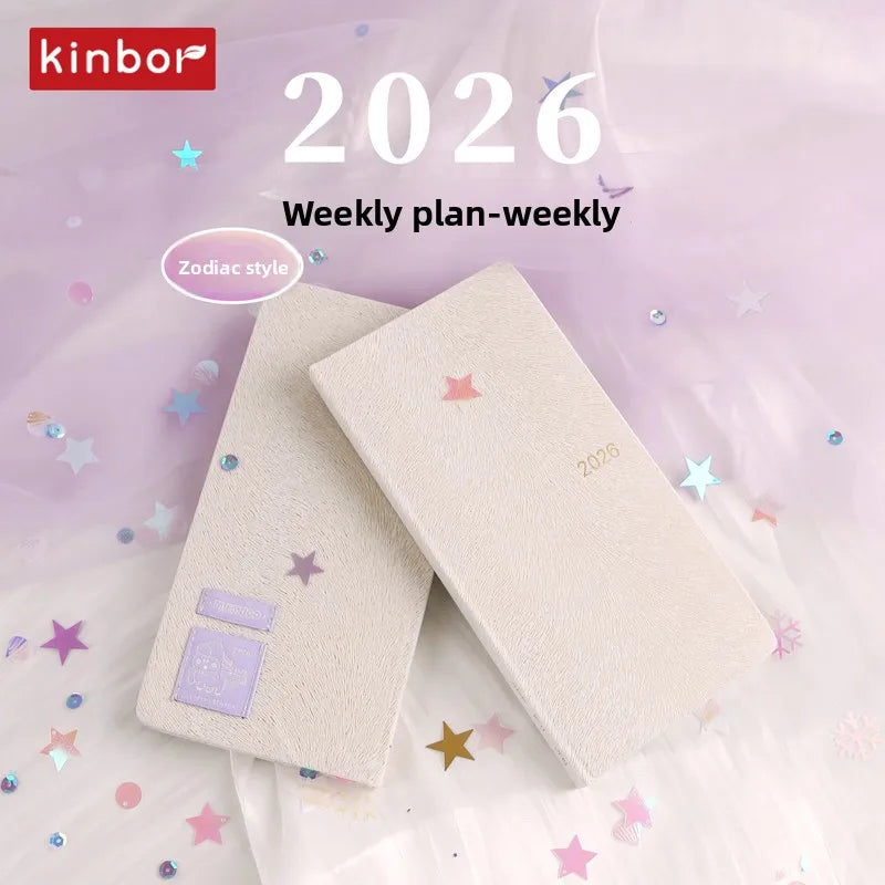 Slim weekly pocket planner with ribbon markers and note sections