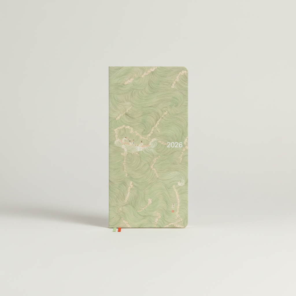 Slim weekly pocket planner with ribbon markers and note sections