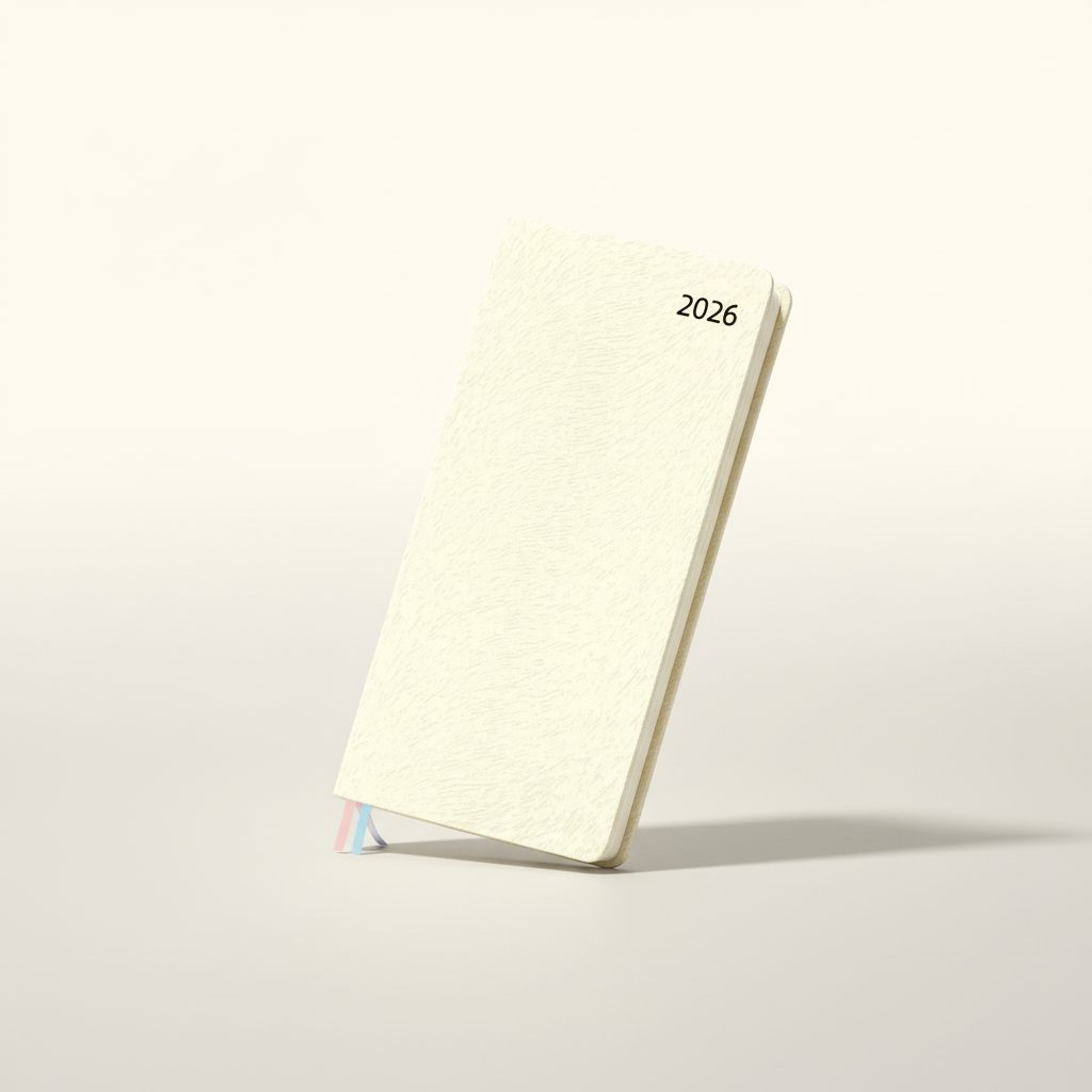 Slim weekly pocket planner with ribbon markers and note sections