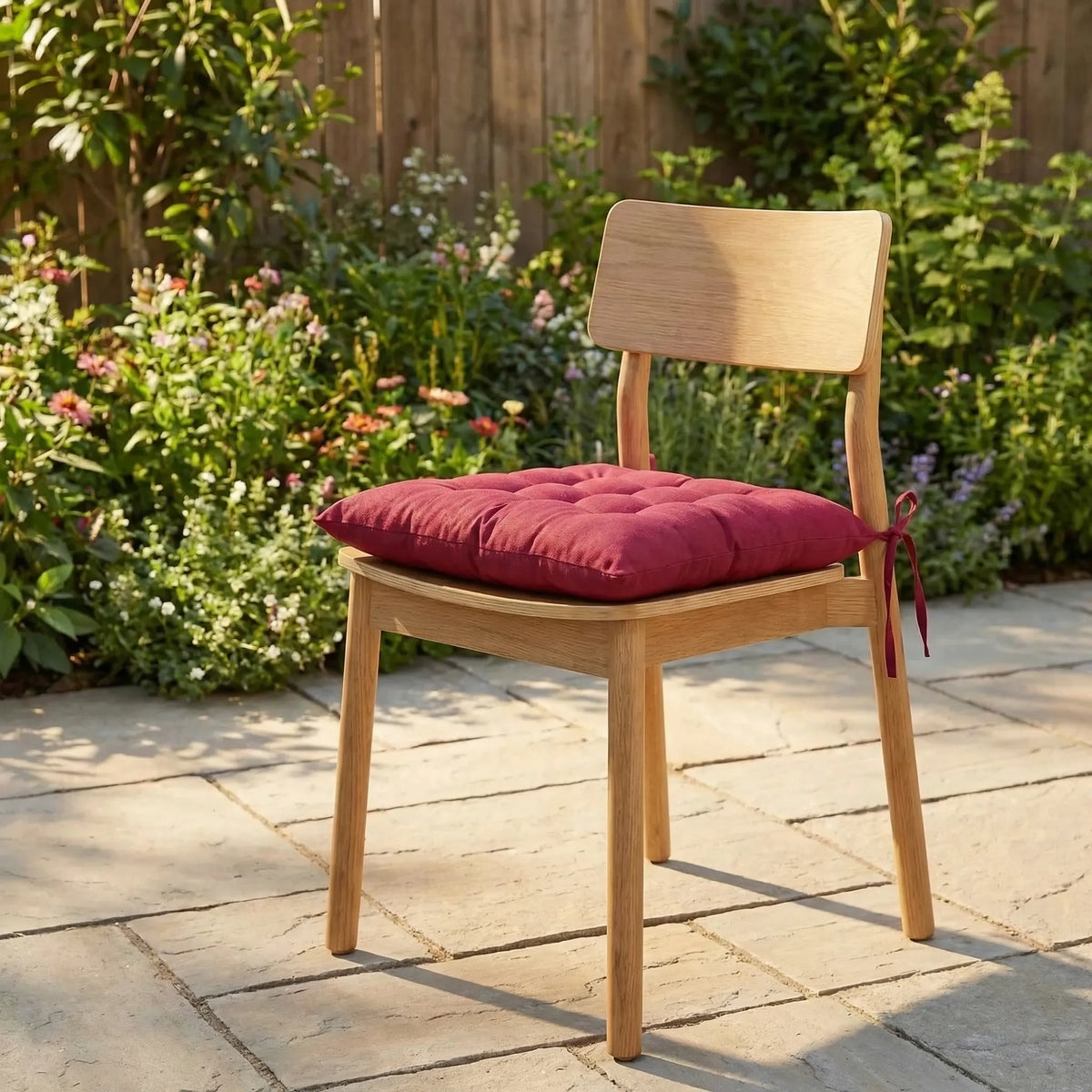 Thick tufted seat pad with corner ties for dining and office chairs
