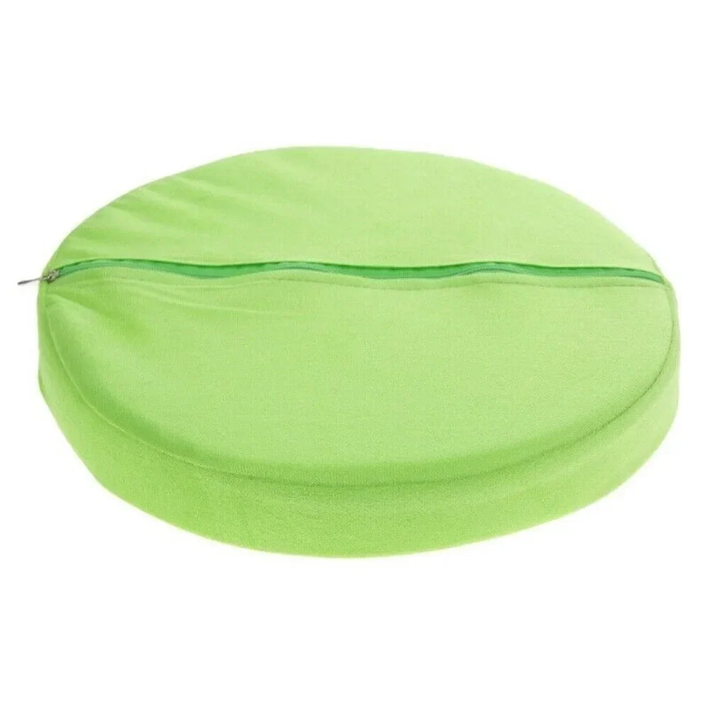 Round dining seat cushion with playful prints and thick padding