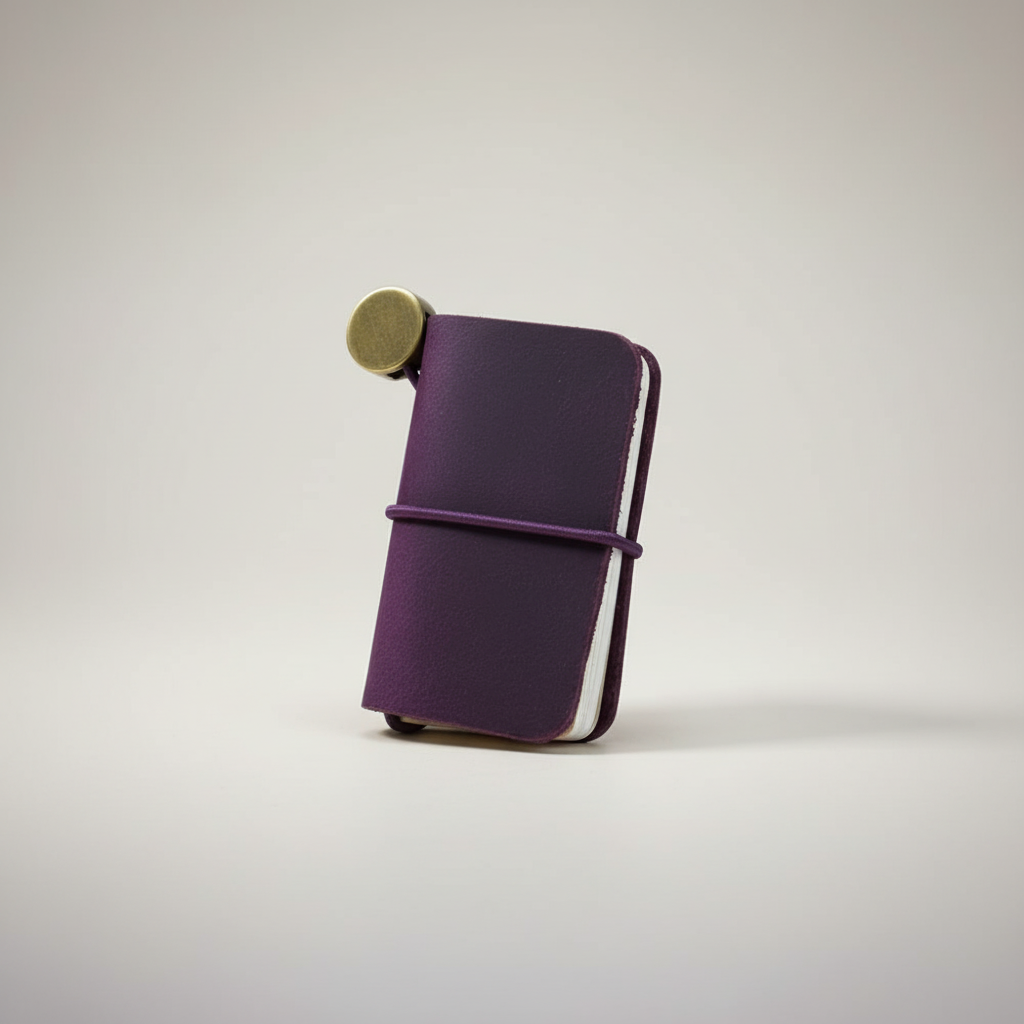 Mini pocket notebook with vintage-inspired design and secure wraparound closure