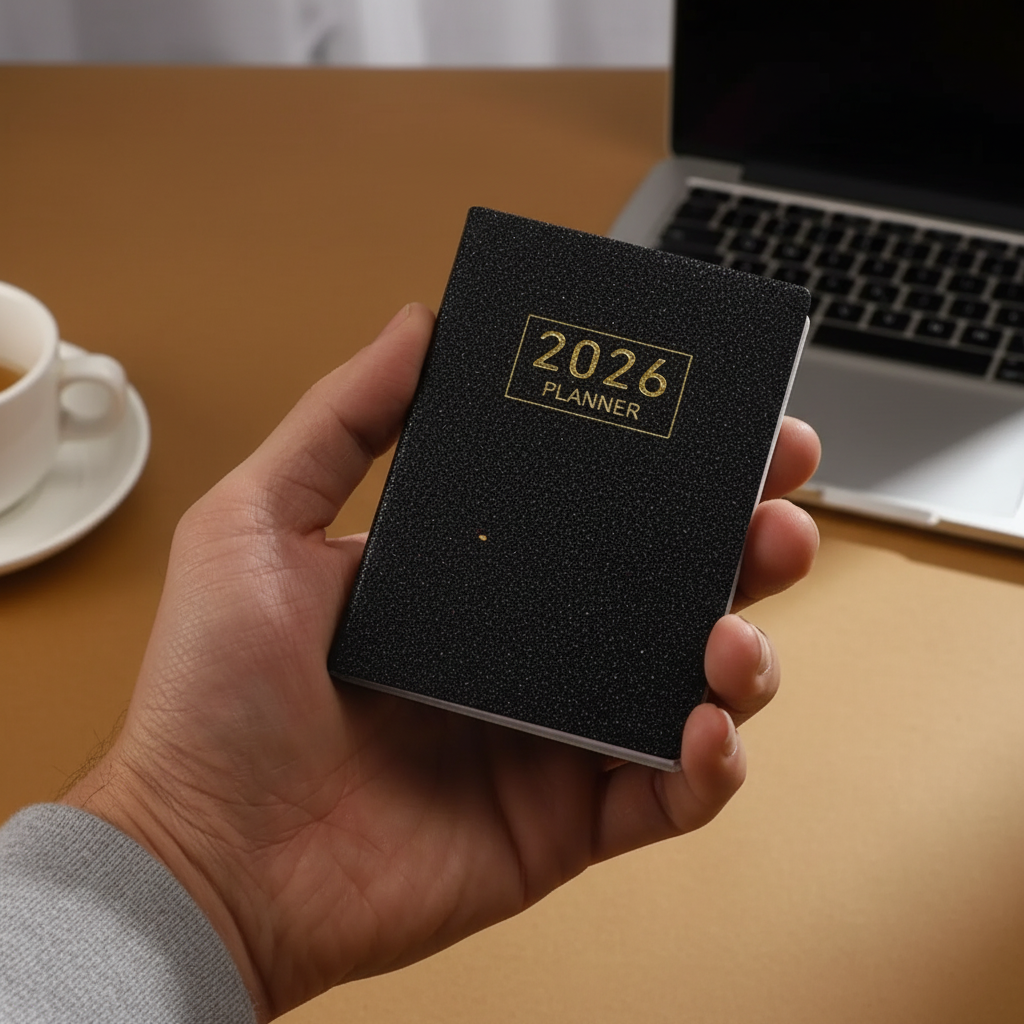 Compact pocket weekly planner with dated pages and mini calendars
