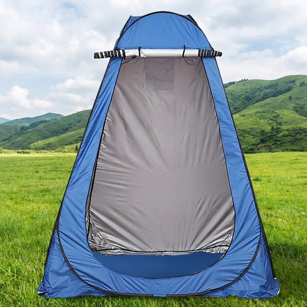 Pop-up privacy shelter with instant setup and roomy standing height