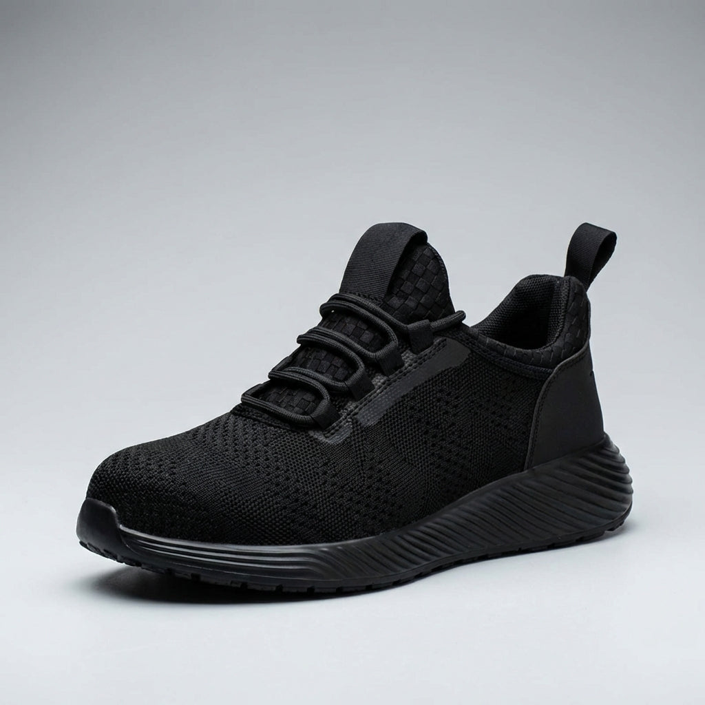 Safety work shoes with reinforced protective toe and non-slip sole