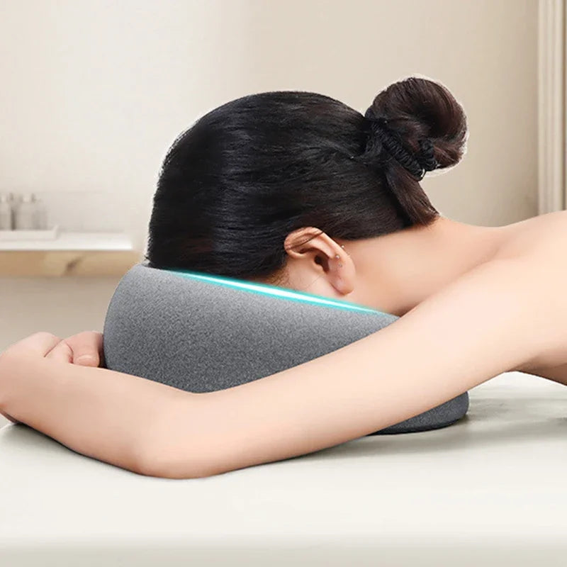 Memory foam face down pillow with ergonomic recess for prone positioning