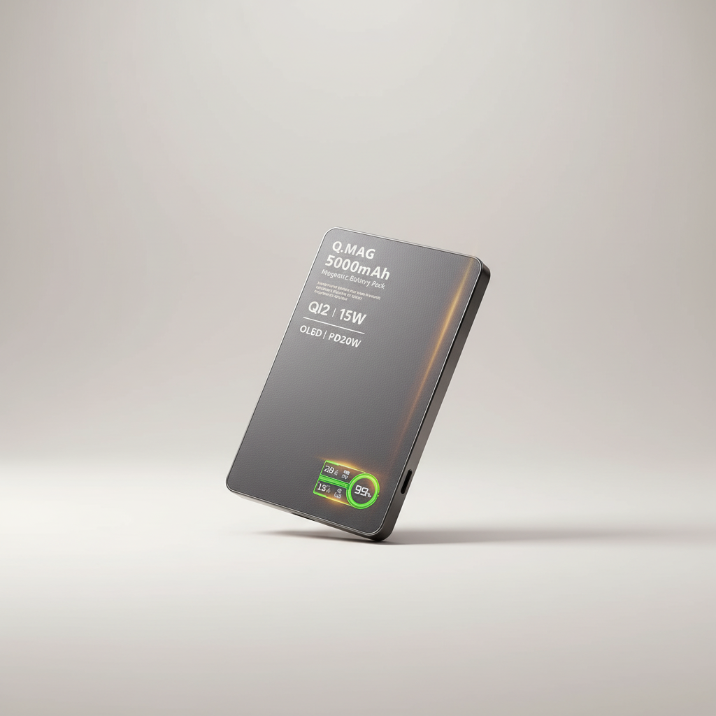 Magnetic wireless power bank with OLED display and aluminium build