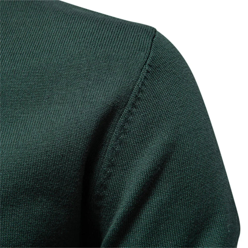 Quarter-zip pullover with stand collar and ribbed cuffs