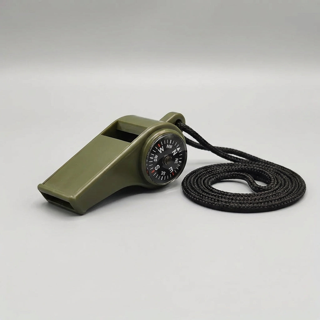 Compact 3-in-1 emergency whistle with compass and temperature indicator