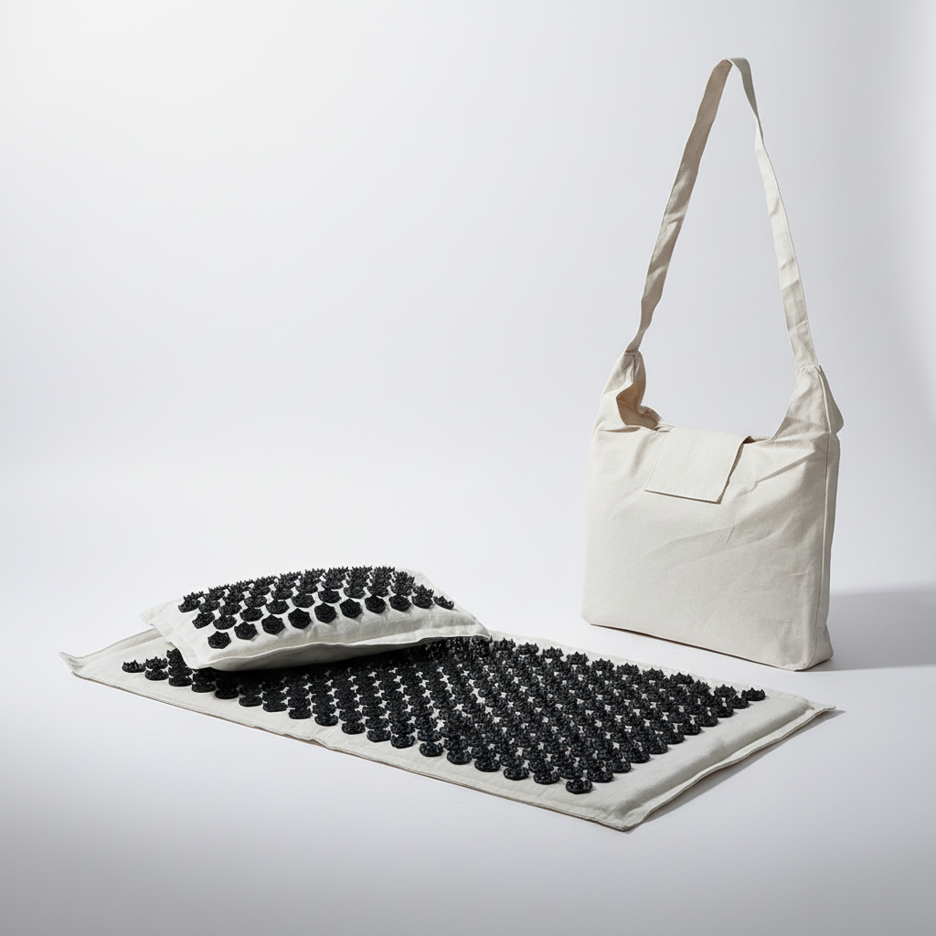 Portable acupressure mat set with lotus points for tension relief
