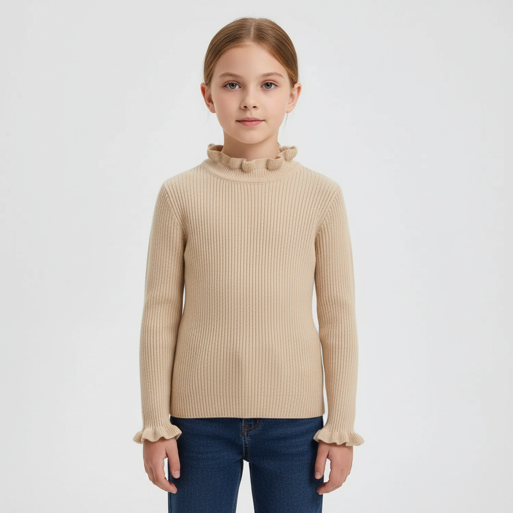 Ribbed knit kids pullover with roll neck, soft cotton blend for toddlers