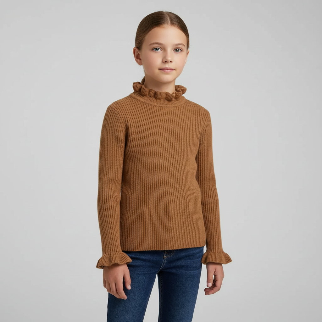 Ribbed knit kids pullover with roll neck, soft cotton blend for toddlers