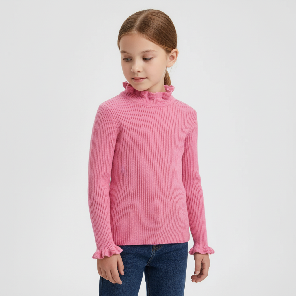 Ribbed knit kids pullover with roll neck, soft cotton blend for toddlers